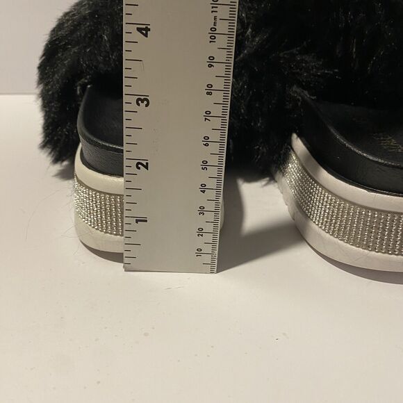 Azalea Wang Rhinestone Fur Slide Sandals Platform Size 7 Chic Glamorous Bling - Picture 6 of 13